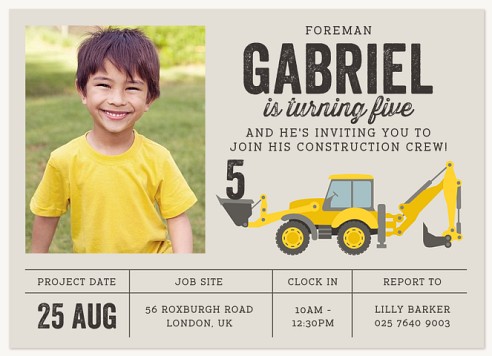 Construction Crew Kids Birthday Invitations