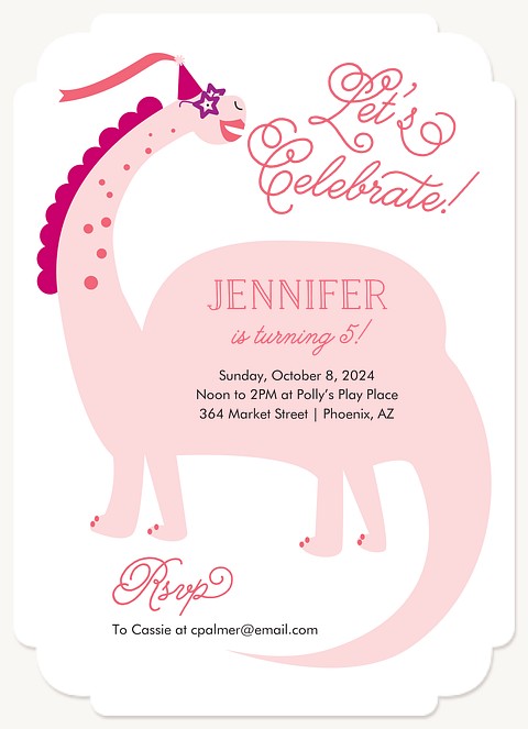 Dino Princess Kids Birthday Invitations