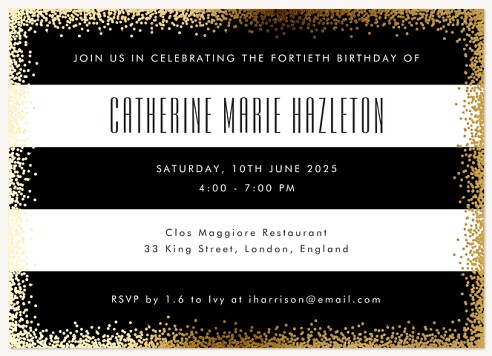 Stripes & Shimmer Adult Birthday Party Invitations