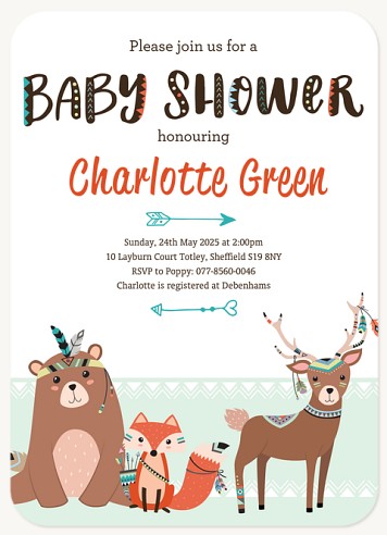 Woodland Creatures Baby Shower Invites