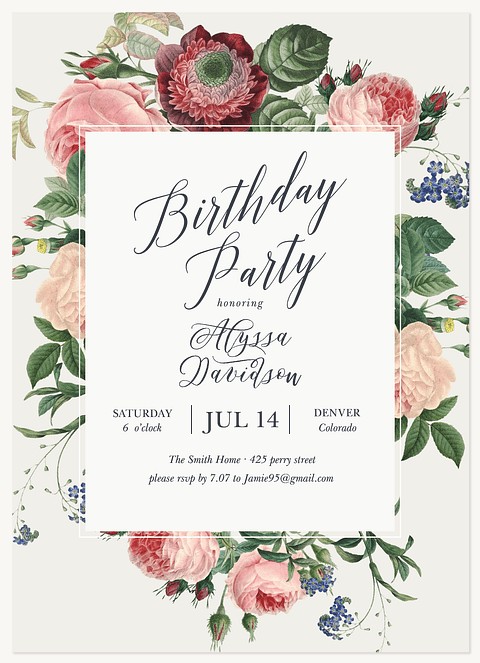 Vintage Botanica Adult Birthday Party Invitations
