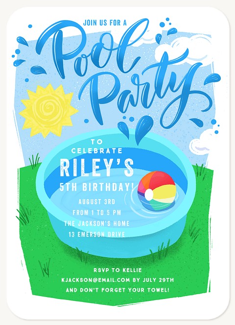 Pool Time Kids Birthday Invitations