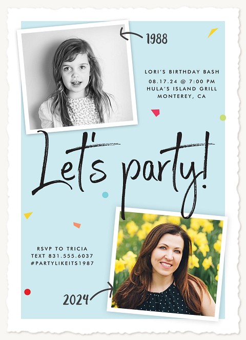 Confetti Time Adult Birthday Party Invitations