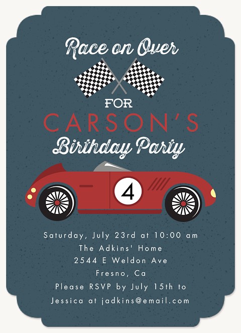 Racing Car Kids Birthday Invitations