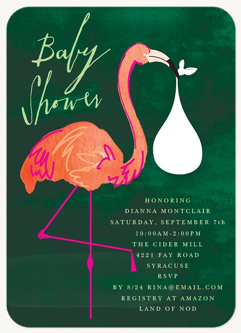 Flamingo Delivery Baby Shower Invites