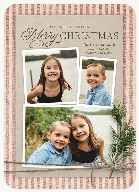 Burlap Stripes Personalized Holiday Cards
