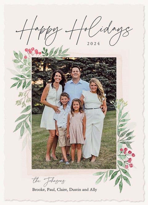 Watercolor Greenery Personalized Holiday Cards