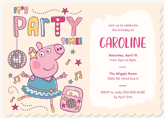 Peppa Pig Disco Dance Kids Birthday Invitations