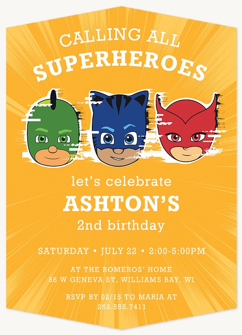 PJ Masks Hero Icons Kids Birthday Invitations