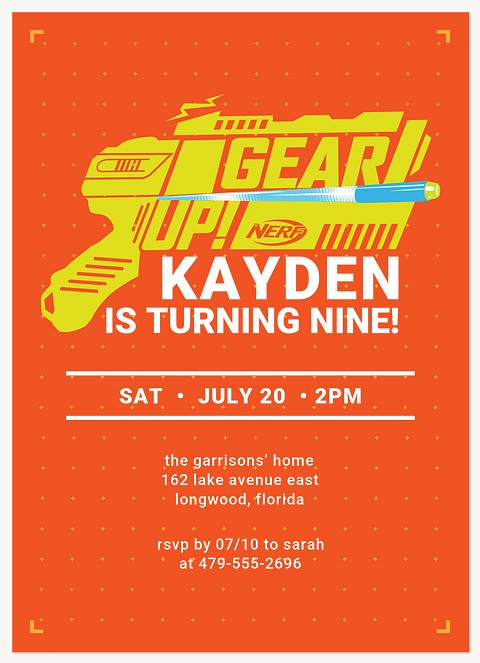 Nerf Gear Up Kids Birthday Invitations