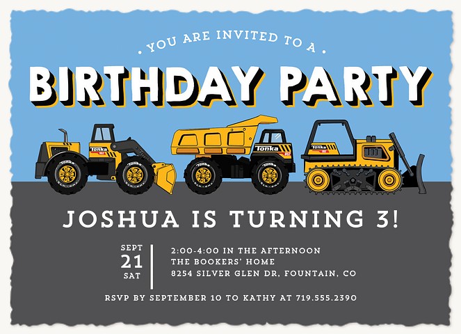 Tonka Truck Line Kids Birthday Invitations