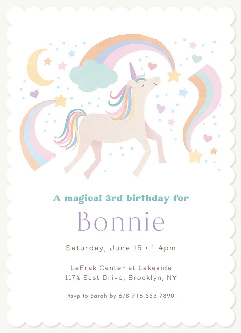 Unicorn Dreams Kids Birthday Invitations
