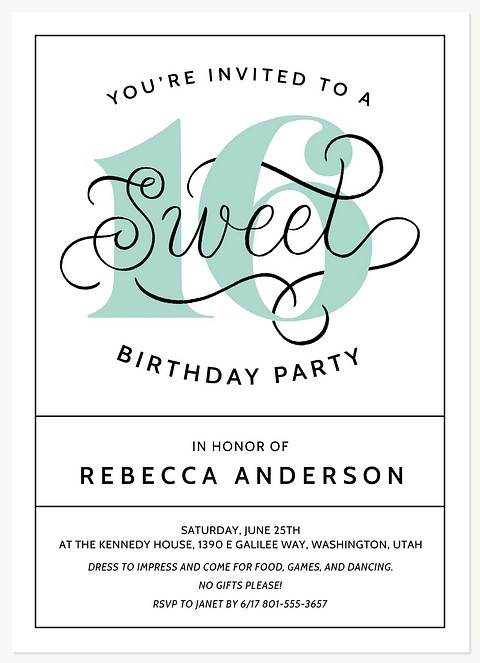 Sweet Script Teen Birthday Invitations