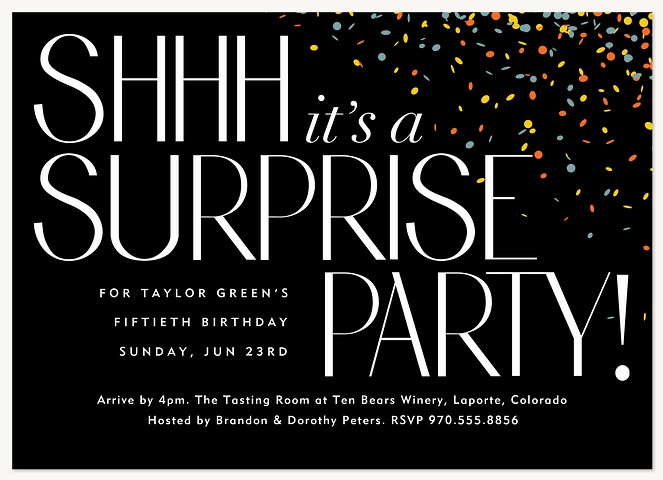 Surprise Confetti Adult Birthday Party Invitations