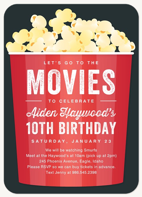 Movie Popcorn Kids Birthday Invitations