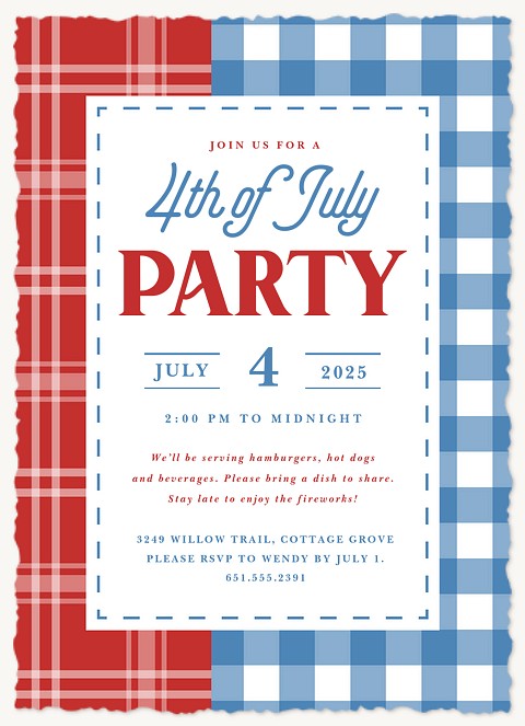 Independence Plaid Summer Party Invitations