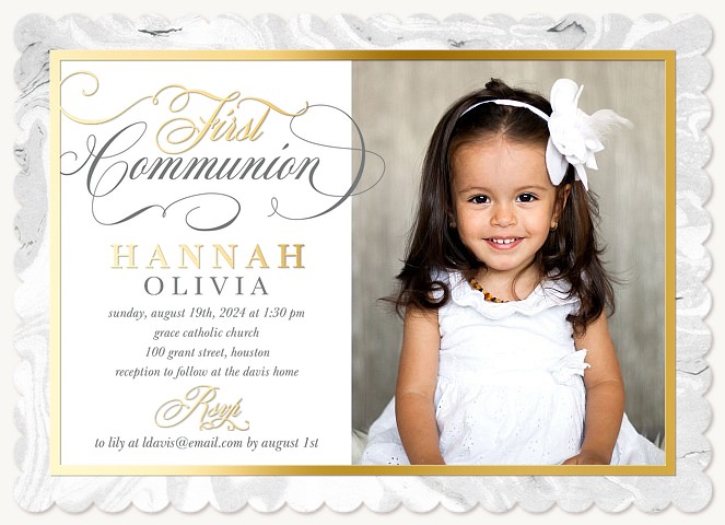 Marbled Celebration First Communion Invitations