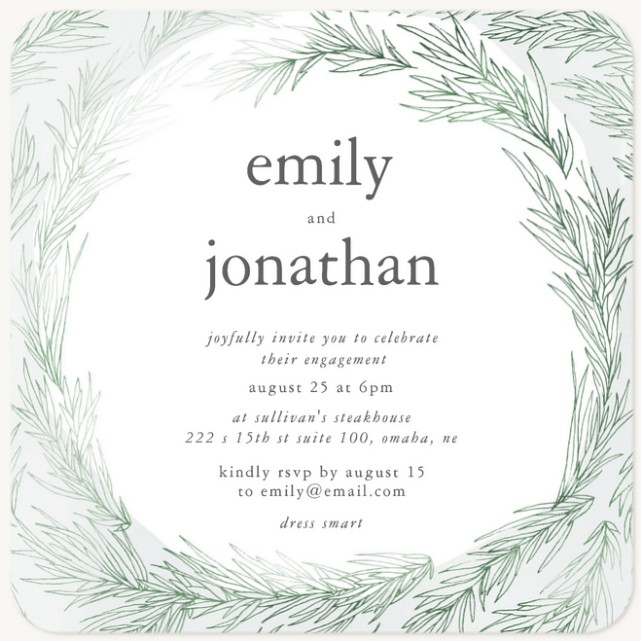 Etched Greenery Engagement Party Invitations