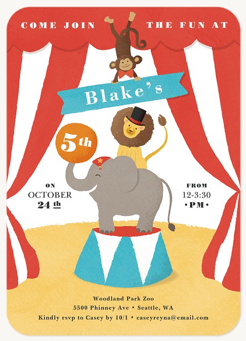 Stacked Circus Kids Birthday Invitations