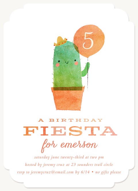 Fiesta Cactus Kids Birthday Invitations