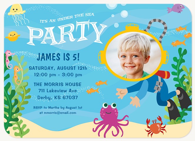 Ocean Diver Boy Birthday Party Invitations