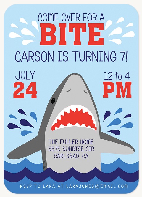 Shark Bite Kids Birthday Invitations