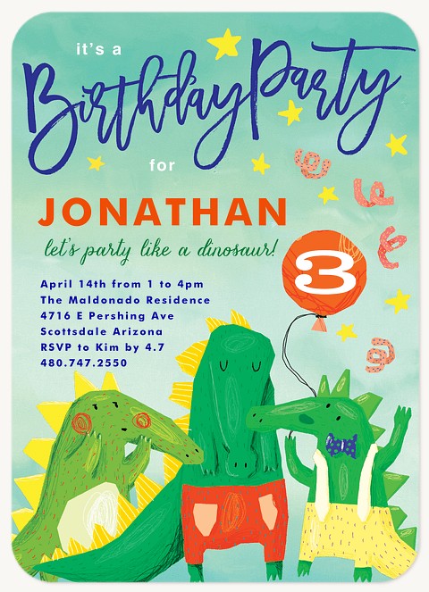 Dino Party Boy Birthday Party Invitations