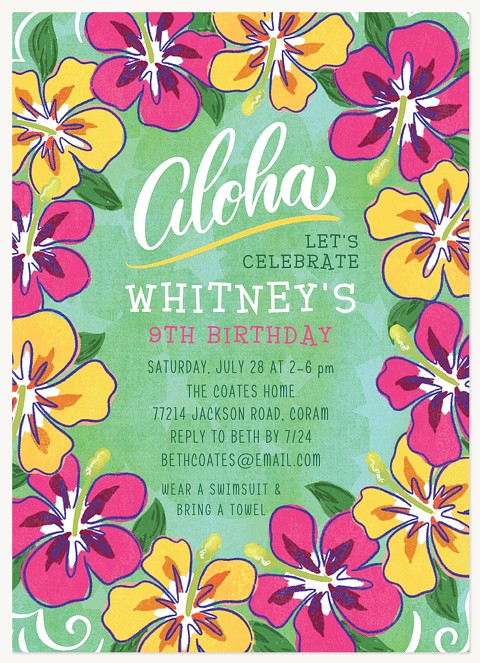 Classic Aloha Girl Birthday Party Invitations