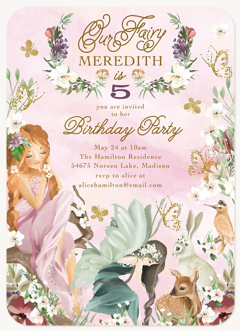 Floral Fairies Kids Birthday Invitations