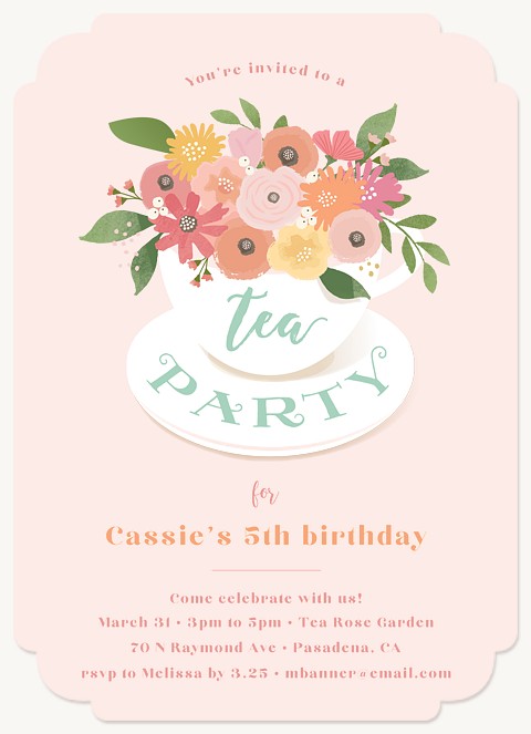Floral Tea Time Girl Birthday Party Invitations