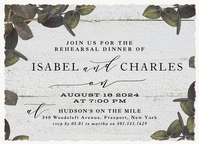 Antique Eucalyptus Rehearsal Dinner Invitations