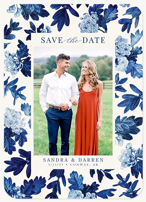 Indigo Toile Save the Date Cards