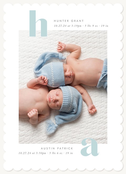 Two Initials Twin Birth Announcements