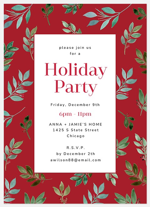 Leafy Botanics Holiday Party Invitations