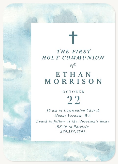 Serene Watercolor First Communion Invitations