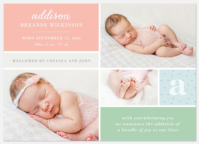 Monogram Quilt Baby Birth Announcements