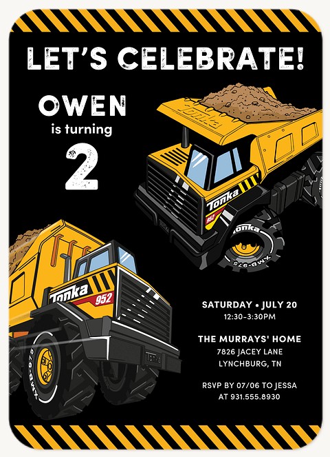 Tonka Asphalt Duo Kids Birthday Invitations