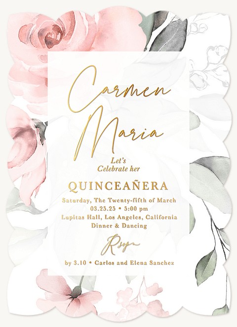 Watercolor Flowers Quinceañera Invitations