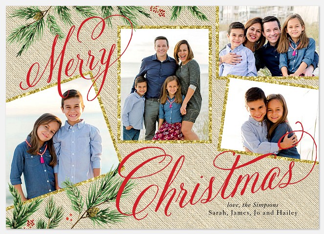 Country Burlap Holiday Photo Cards