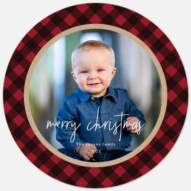 Plaid Circle Holiday Photo Cards