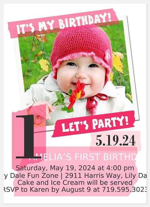 Raspberry Ice Kids' Birthday Invitations