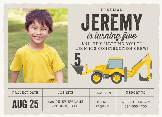 Construction Crew Kids Birthday Invitations