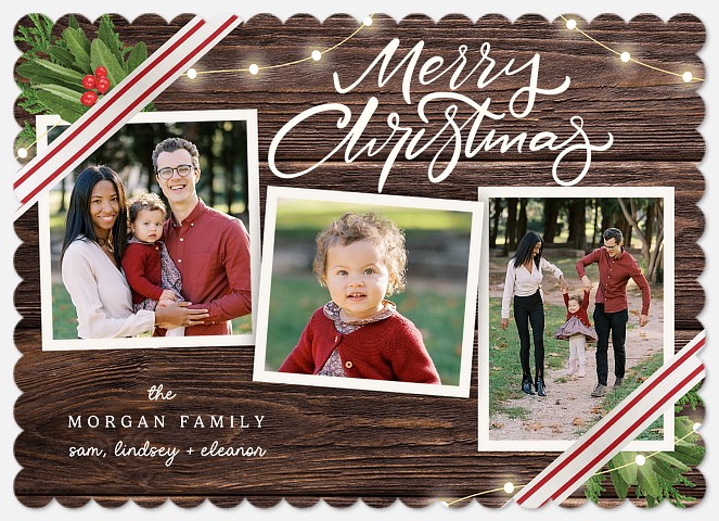 Rustic Lights Greenery Holiday Photo Cards