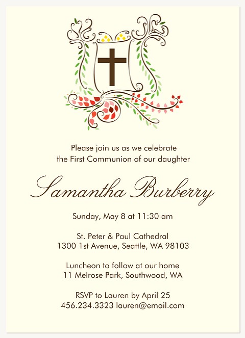 Cross Check First Communion Invitations