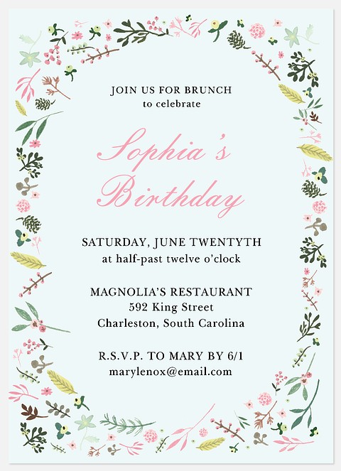 Springtime Flora Adult Birthday Invitations