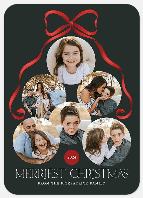 Bow on Ornaments Holiday Photo Cards