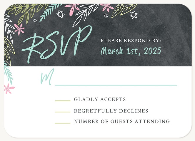 Chalkboard Florals Bat Mitzvah RSVP Cards