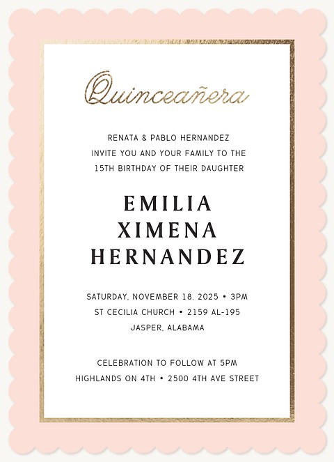 Golden Accents Quinceañera Invitations