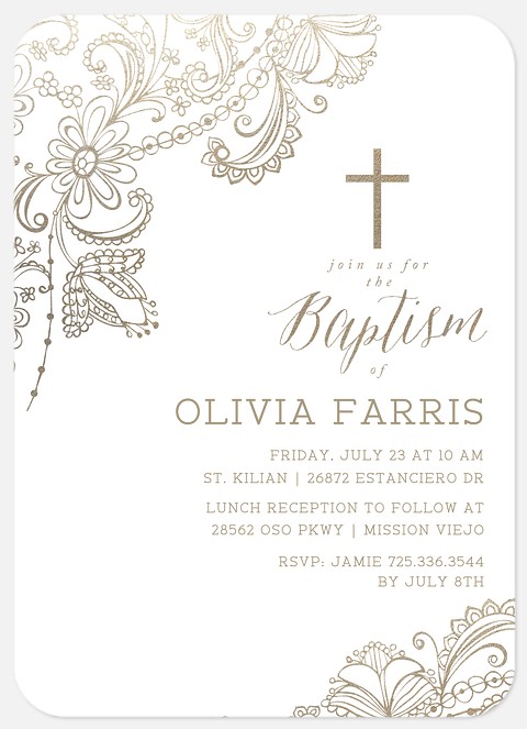 Ornate Flora Baptism Christening Invitations