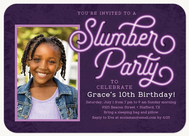 Neon Slumber Kids Birthday Invitations